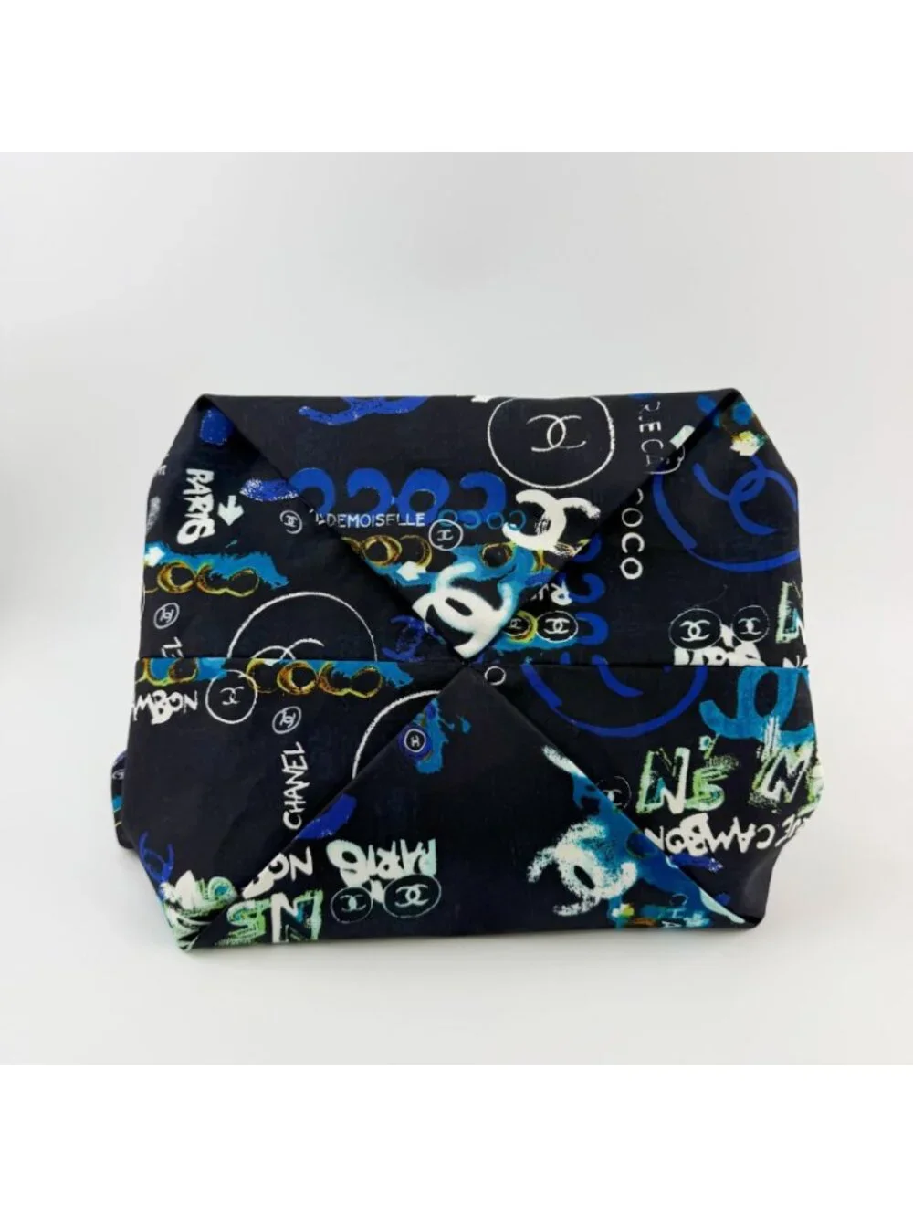 Chanel CC Logo Graffiti Shoulder Bag Canvas Black Blue Multicolor Silver Seal